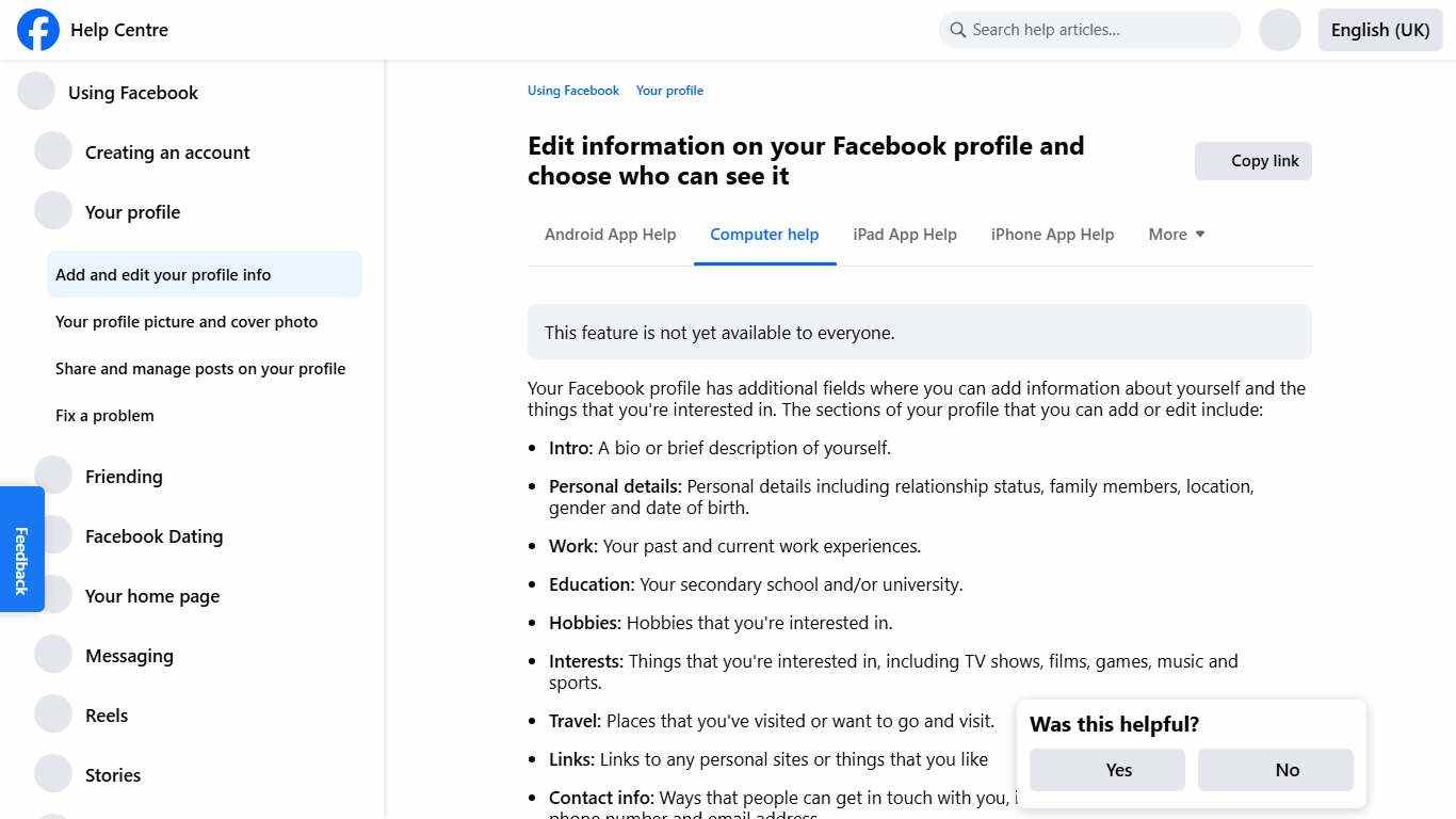 Edit information on your Facebook profile and choose who can see it Facebook Help Centre